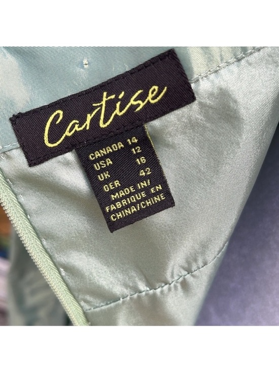 Mint Shimmer Satin Bow Back Midi Dress Vacation Resort Wedding Guest A-Line 12 - Picture 7 of 8